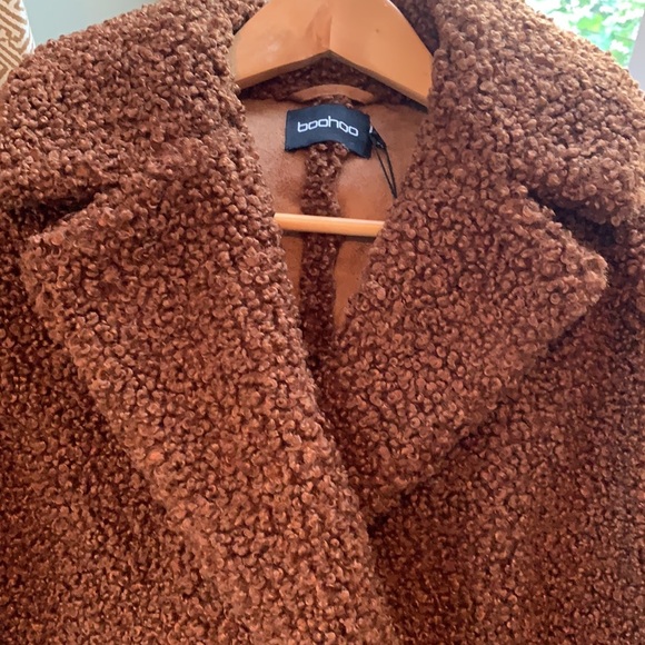 BOOHOO BONDED DOUBLE BREASTED FAUX FUR TEDDY COAT IN CHOCOLATE SIZE 6 - Picture 6 of 16
